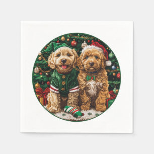 Serviette En Papier Chiens de chiot de Noël Goldendoodle
