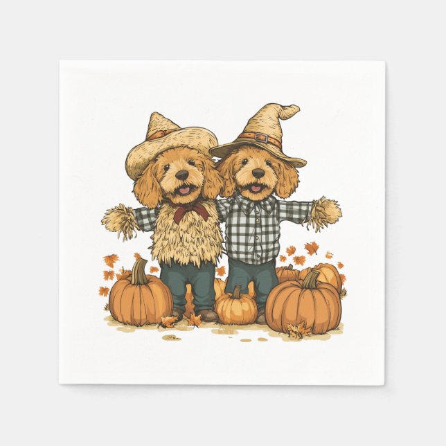 Serviette En Papier Chiens de Goldendoodle de la récolte d'automne (Devant)