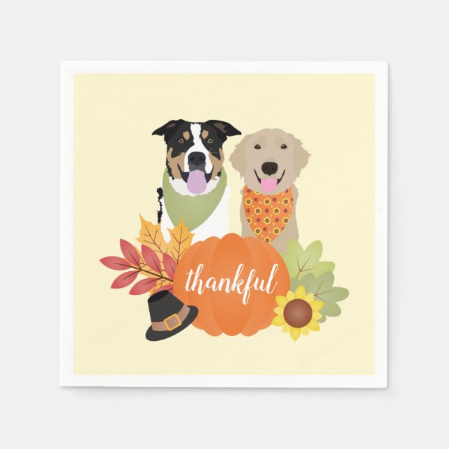 Serviette En Papier Chiens de grâce Thanksgiving Citrouilles de récolt (Devant)