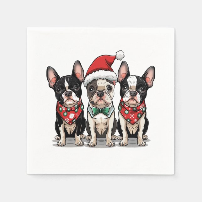 Serviette En Papier Chiens de Noël Boston Terrier (Devant)
