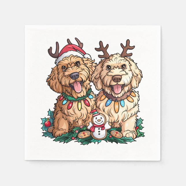 Serviette En Papier Chiens de Noël Goldendoodle (Devant)