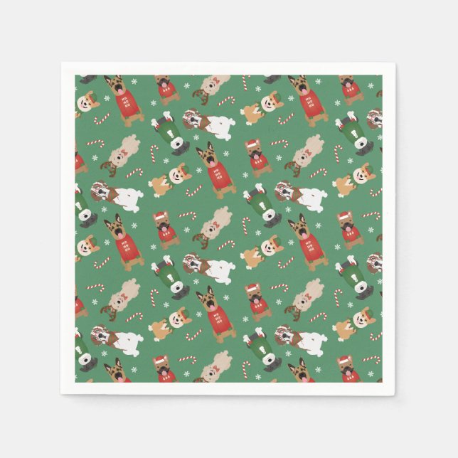 Serviette En Papier Chiens de Noël Motif Rouge Vert (Devant)