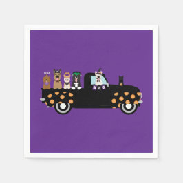 Serviette En Papier Chiens D'Halloween Dans Un Camion De Ramassage