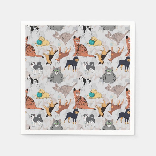 Serviette En Papier Chiens Et Chats Cutes Design Motif (Devant)