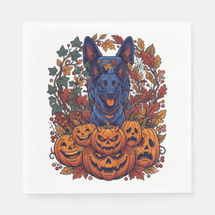 Serviette En Papier Chiens Pitbull Bleus Citrouilles Halloween Feuille