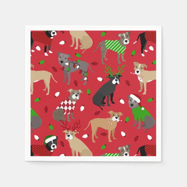 Serviette En Papier Chiens Pitbull de Noël (Devant)