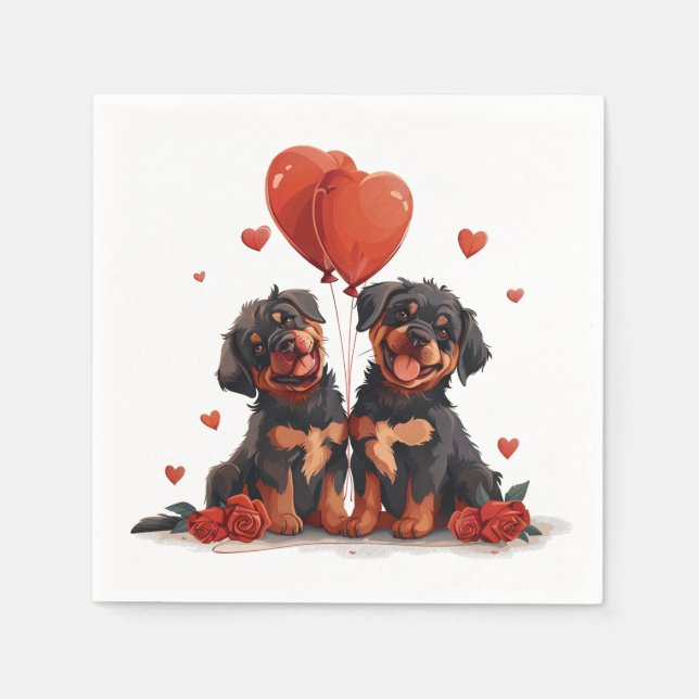 Serviette En Papier Chiens rotules de la Saint-Valentin (Devant)