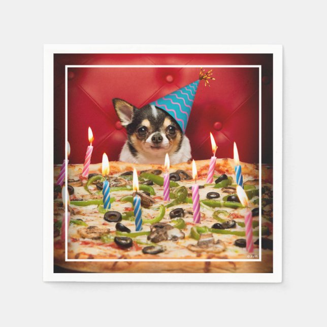 Serviette En Papier Chihuahua Anniversaire Pizza Pie (Devant)
