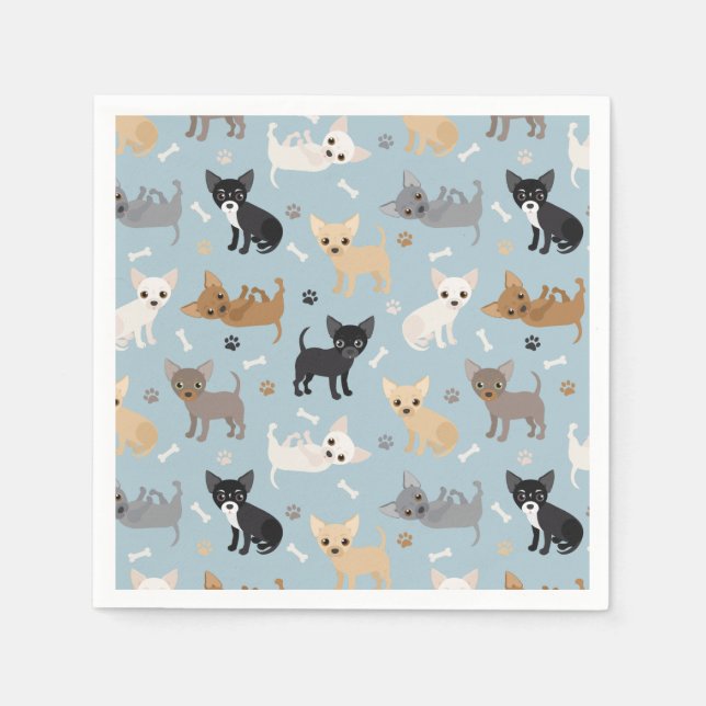 Serviette En Papier Chihuahua Bones and Paws Blue Napkins (Devant)