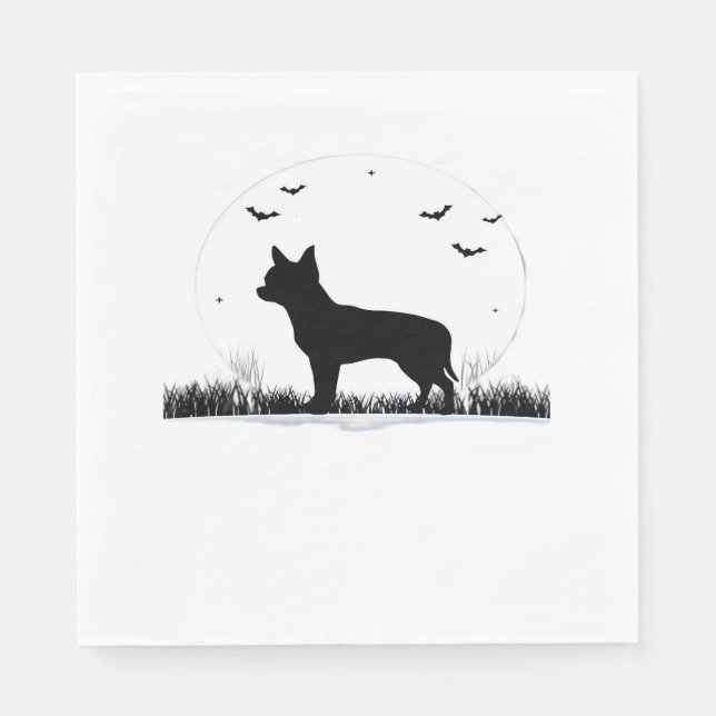 Serviette En Papier Chihuahua Chien - Halloween Moon Silhouette Classi (Devant)