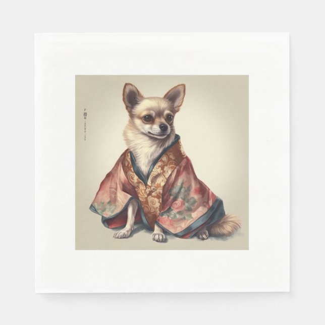 Serviette En Papier Chihuahua Chig En Japonais Kimono Robe Illustratio (Devant)