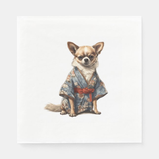 Serviette En Papier Chihuahua Chig En Japonais Kimono Robe Illustratio (Devant)
