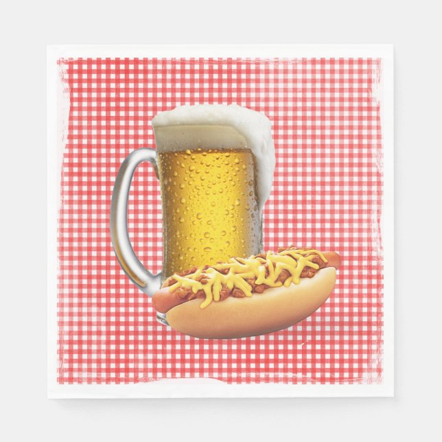 Serviette En Papier Chili Hot Dog et bière sur En vichy (Devant)