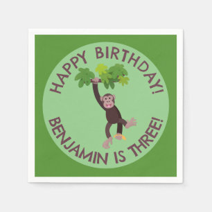 Serviette En Papier Chimpanzé mignon dans la jungle anniversaire perso