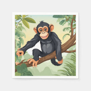 Serviette En Papier Chimpanzée avec sa mignonne queue sur la branche s