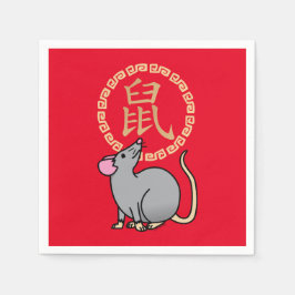 Serviette En Papier Chinois lunaire de souris rat de Nouvel An argent