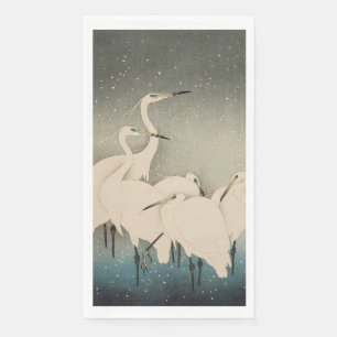 Serviette En Papier Chinoiserie Aigrette Blanche Motif Neige d'Hiver