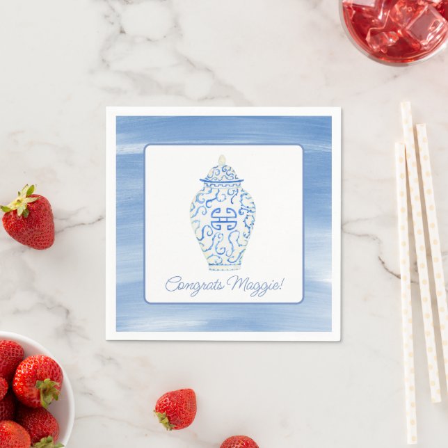 Serviette En Papier Chinoiserie Aquarelle Ginger Jar Vase (En situation)