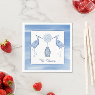 Serviette En Papier Chinoiserie Aquarelle Topiaire Héron bleu