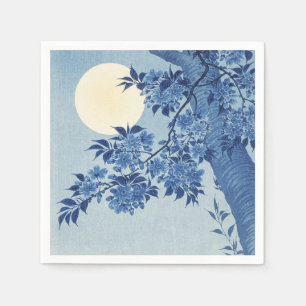 Serviette En Papier Chinoiserie Bleu Marine Fleur de Cerisier & Pleine