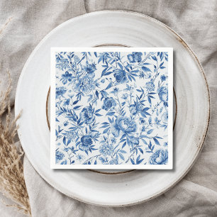 Serviette En Papier Chinoiserie Bleue Aquarelle Floral Botanique