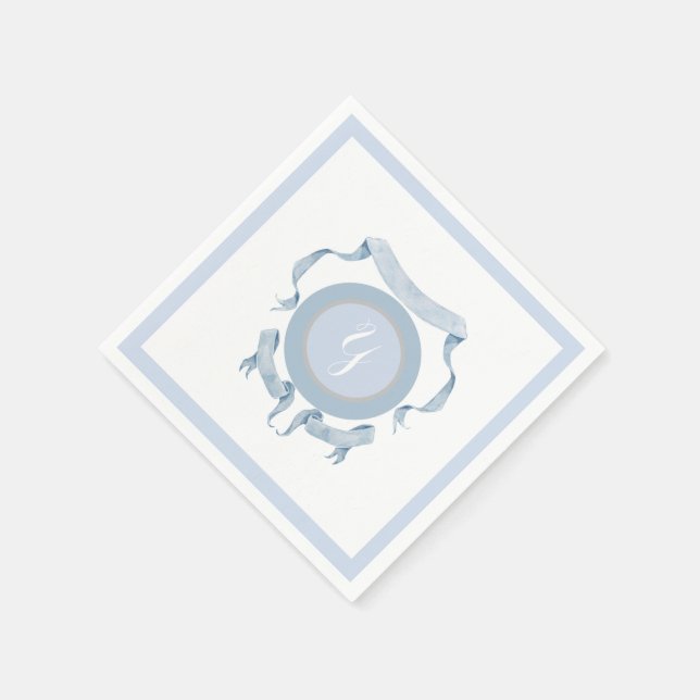 Serviette En Papier Chinoiserie Blue Ribbons Crest Shield (Coin)