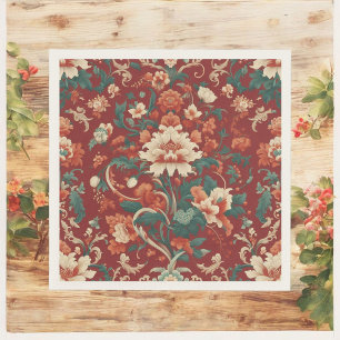 Serviette En Papier Chinoiserie Bourgogne antique Floral Vintage été