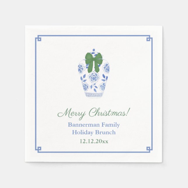 Serviette En Papier Chinoiserie Chic Green Ribbon Noël (Devant)