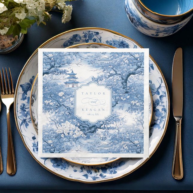 Serviette En Papier Chinoiserie de porcelaine Nom du Mariage ID1094 (Créateur téléchargé)