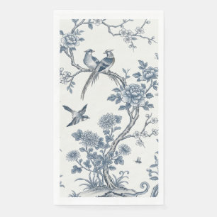 Serviette En Papier Chinoiserie Fleurie Oiseau Bleu Poussiéreux et Bla