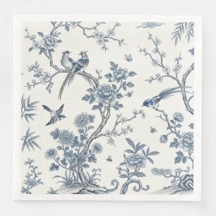 Serviette En Papier Chinoiserie Fleurie Oiseau Bleu Poussiéreux et Bla