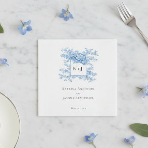 Serviette En Papier Chinoiserie Floral Monogramme Élégant pour Mariage