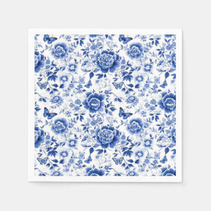 Serviette En Papier Chinoiserie florale bleue et blanche