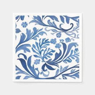 Serviette En Papier Chinoiserie Florale Botanique Bleu Blanc