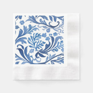 Serviette En Papier Chinoiserie Florale Botanique Bleu Blanc