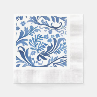 Serviette En Papier Chinoiserie Florale Botanique Bleu Blanc