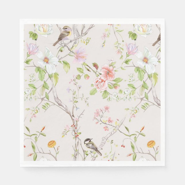 Serviette En Papier Chinoiserie florale rose (Devant)