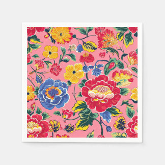 Serviette En Papier Chinoiserie Florale Rose Clair