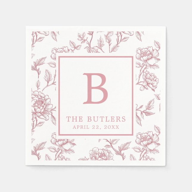 Serviette En Papier Chinoiserie Florale rose Mariage initial serviette (Devant)