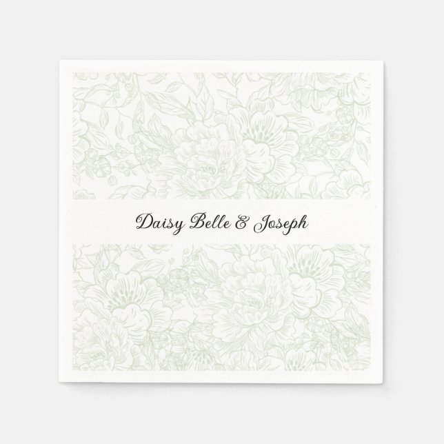 Serviette En Papier Chinoiserie Green Sage Peony Mariage (Devant)