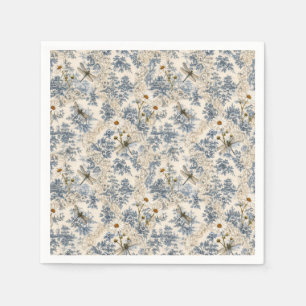 Serviette En Papier Chinoiserie Libellules, Marguerites et Dentelle