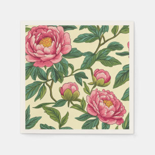 Serviette En Papier Chinoiserie rose, verte et jaune Florale