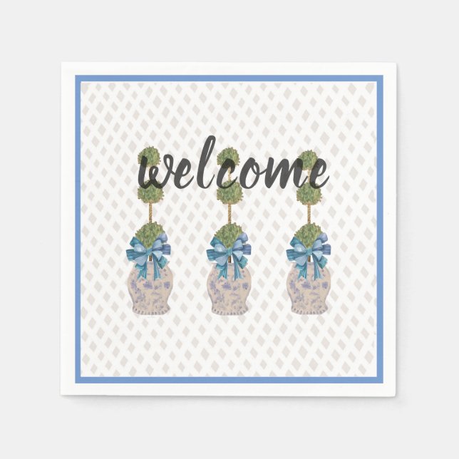 Serviette En Papier Chinoiserie Topiary Blue White Ginger Jar Doormat (Devant)