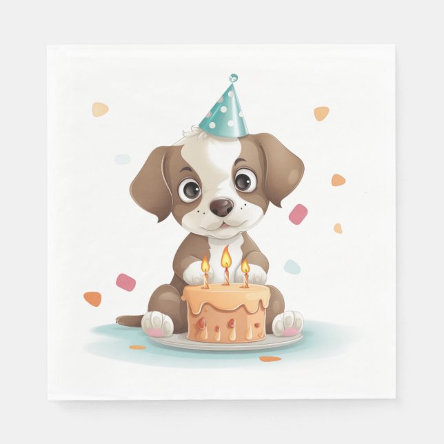 Serviette En Papier Chiot d'anniversaire (Devant)