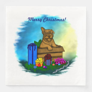 Serviette En Papier Chiot dans une boîte, Joyeux Noël