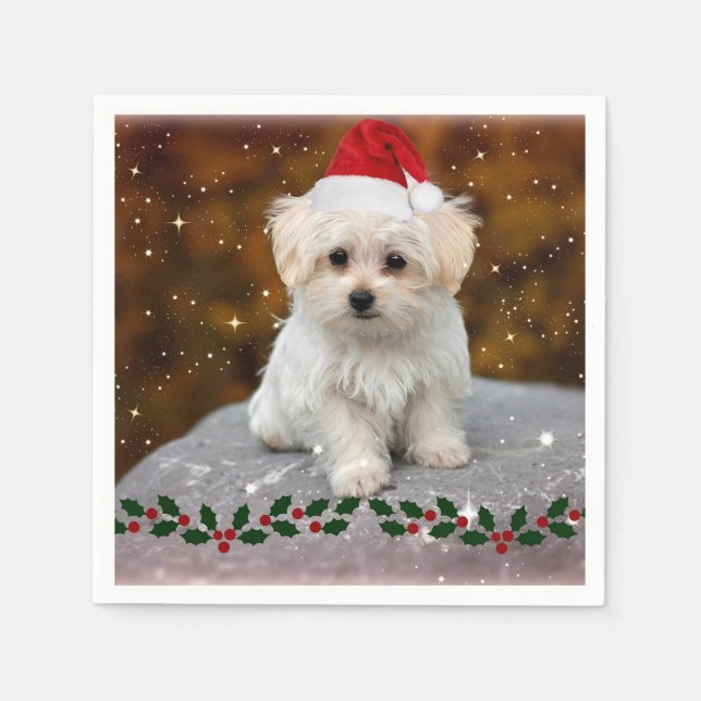 Serviette En Papier Chiot de Noël maltais (Devant)