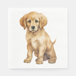 Serviette En Papier Chiot Golden Retriever Mignon Peinture à l'aquarel