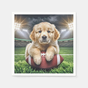 Serviette En Papier Chiot Golden Retriever Sur Un Football