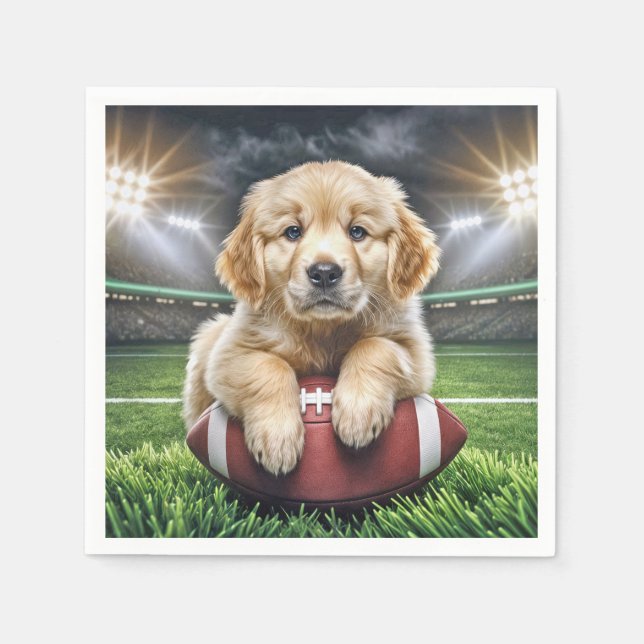 Serviette En Papier Chiot Golden Retriever Sur Un Football (Devant)