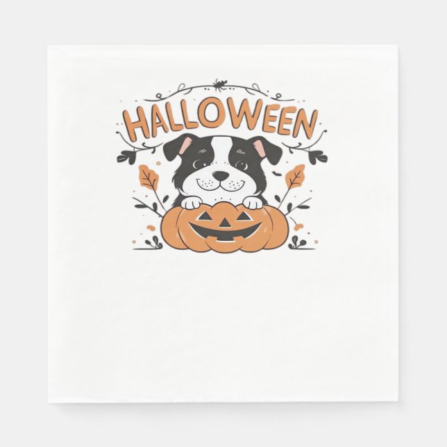 Serviette En Papier Chiot mignon en Citrouille - Illustration de chien (Devant)